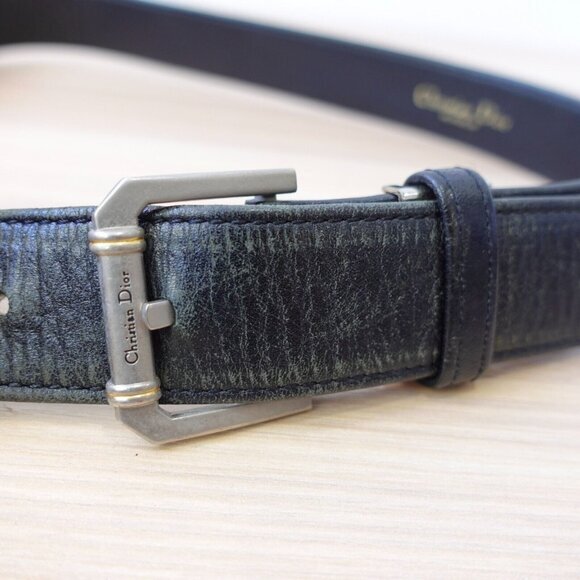 VINTAGE‎ Christian Dior Belt 26 Black Leather Luxury Designer Classic Silver - Picture 1 of 14